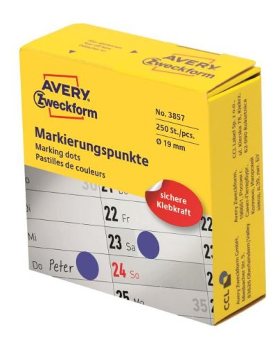 Etikety kruhové 19mm Avery modré v dispenzore 