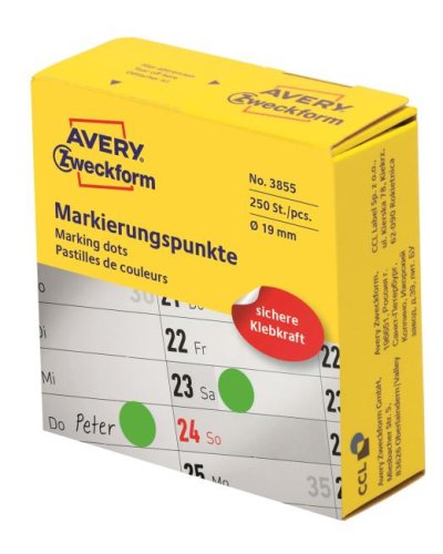 Etikety kruhové 19mm Avery zelené v dispenzore 