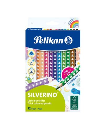Farbičky Pelikan Silverino trojhranné hrubé 12ks 
