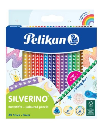 Farbičky Pelikan Silverino trojhranné tenké, sada 24 ks 