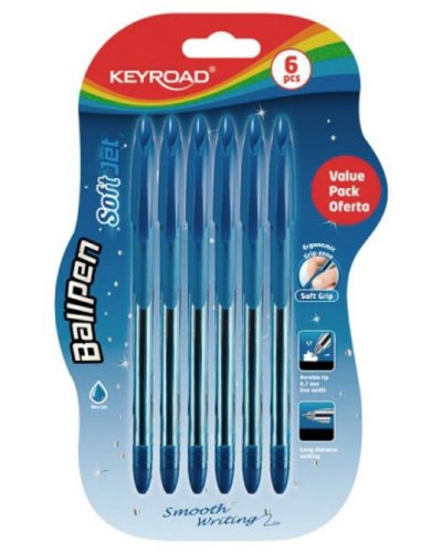 Guľôčkové pero KEYROAD Soft Jet 0,7 mm, blister 6 ks, modré 