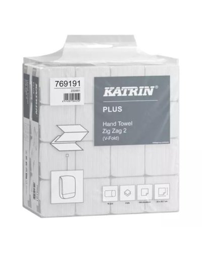Papierové utierky skladané ZZ 2-vrstvove KATRIN Plus super biele Handy pack (16bal. x 190 útrž.) 
