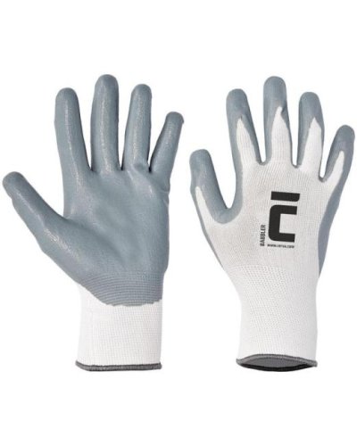 Rukavice nylon/úplet/nitril BABBLER, sivé/biele, veľ. 8/M 