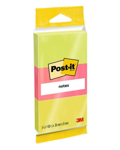 Samolepiaci bloček Post-it bločky, 51 x 38 mm, zelená, ružová, žltá, 3 bločky po 100 lístkov 