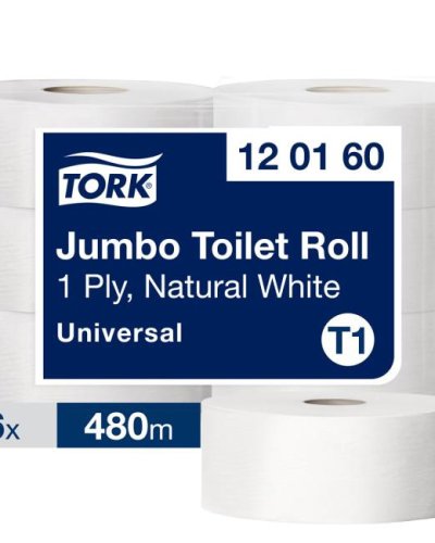 Toaletný papier 1-vrstv. TORK Jumbo 26 cm, návin 480 m, prírodný biely, T1 (6 ks) 
