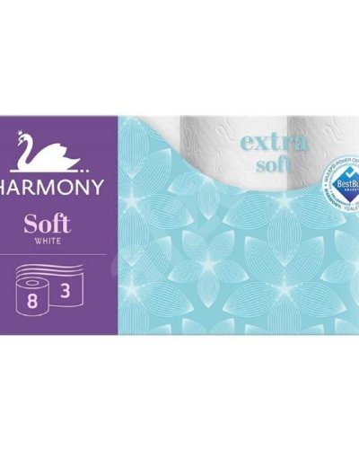Toaletný papier 3-vrstvový Harmony Extra Soft biely, recykel, návin 17,5 m (8 ks) 
