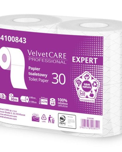 Toaletný papier 3-vrstvový VELVET CARE Expert 100% celulóza 30m (4ks) 