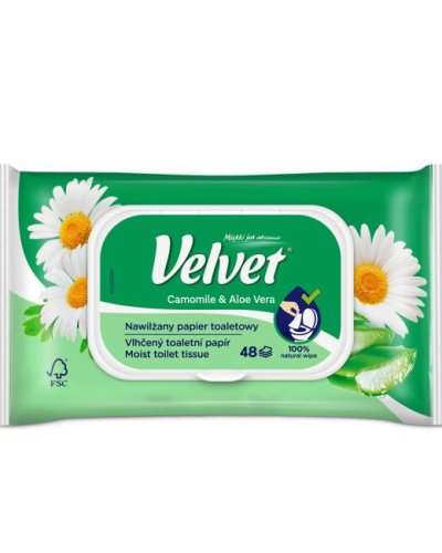 Vlhčený toaletný papier VELVET Camomile a Aloe vera 48 ks 