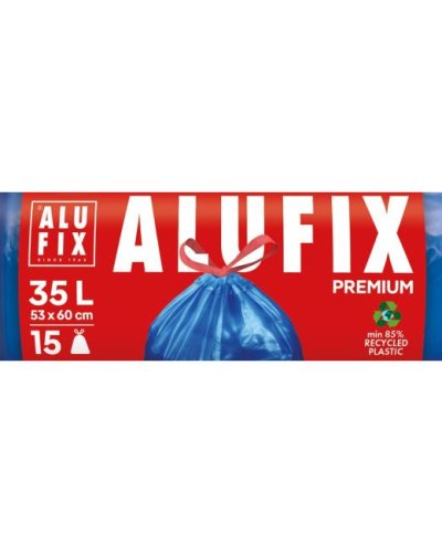 Vrecia na odpadky zaťahovacie Alufix 35 ℓ 15 ks, 20mic., 53 x 60 cm, modré, LDPE 