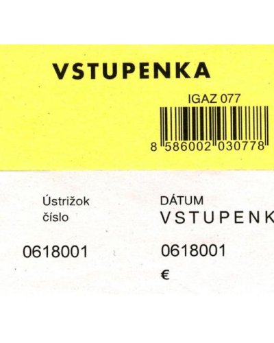 Vstupenka číslovaná 2-dielna, 100 listov 
